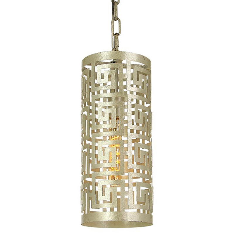 Luminaire suspendu cylindrique de style lanterne 1 lumière Greek, Blanc huître