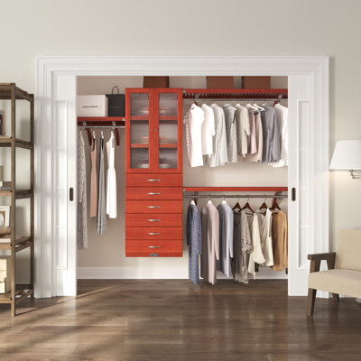Système d'organisation en bois massif avec 6 tiroirs et portes en verre John Louis Home