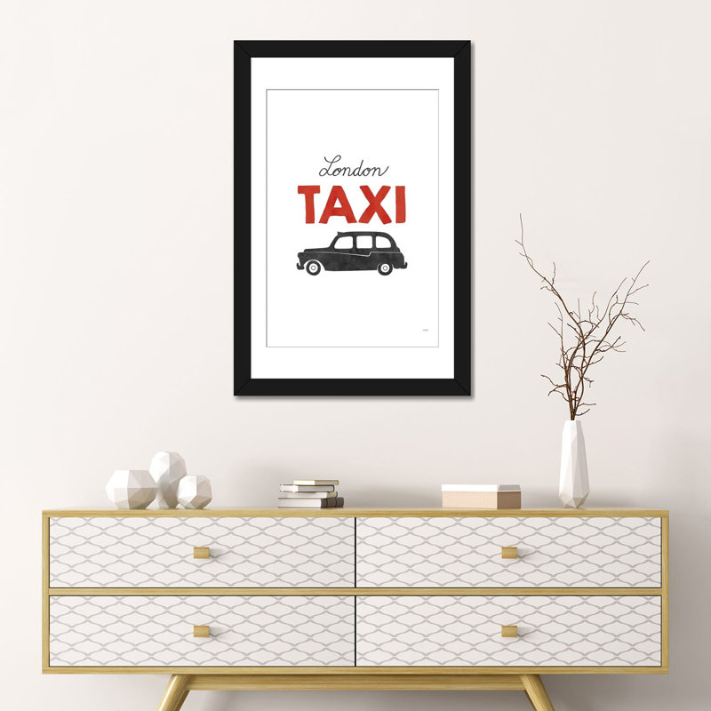 « london taxi », impression sur toile tendue, H 24 po x l 16 po x P 1 po, Papier d'art encadré noir