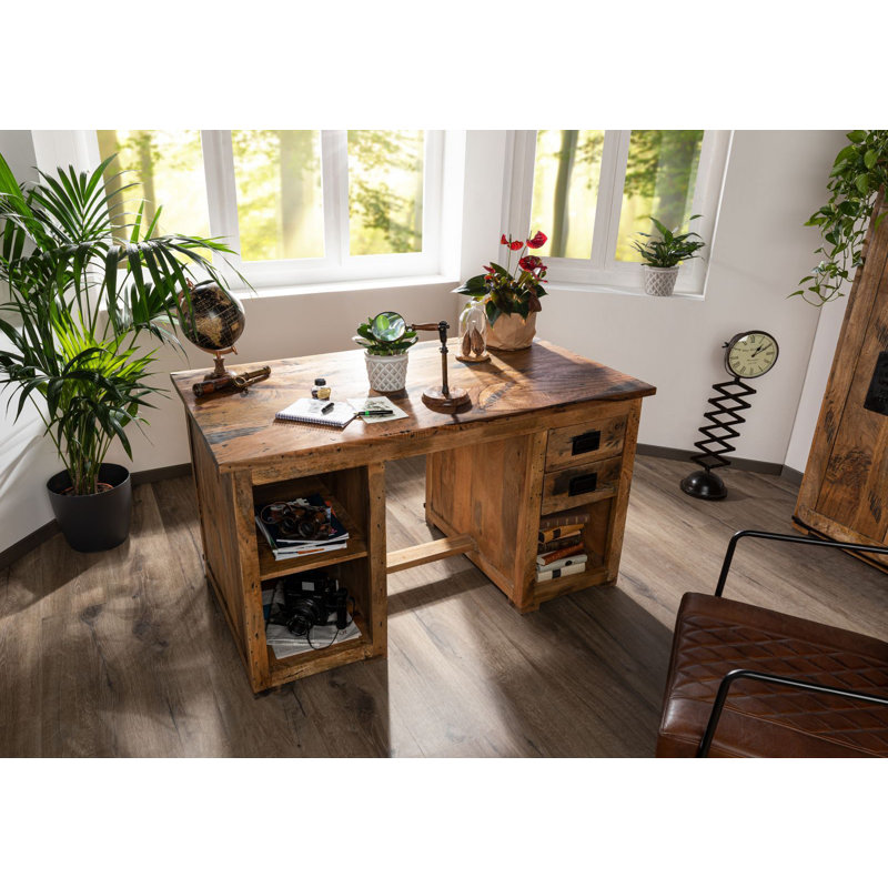 Railway Solid Wood Writing Desk, Natural