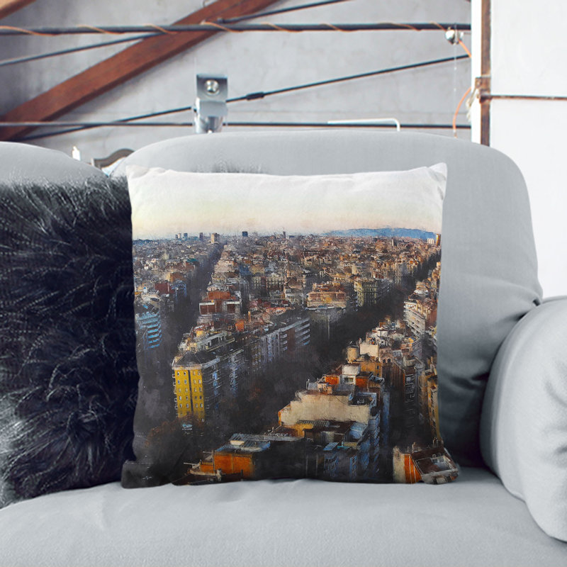 View of Barcelona in Spain Cushion with Filling, 55cm H x 55cm W x 20cm D, Black