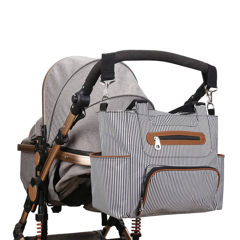 Sac à couches multifonctionnel avec sous-couche, chiffons à rots et pochettes multiples, 2 façons de transporter la poussette