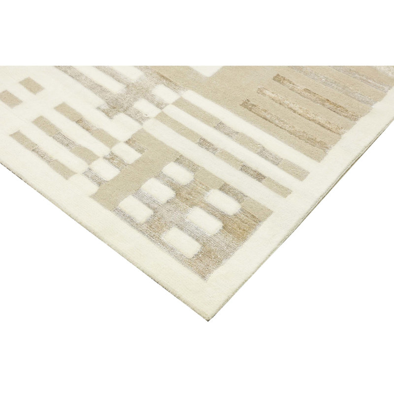 Hand Knotted Striped Area Rug, Rectangle 8' x 10'