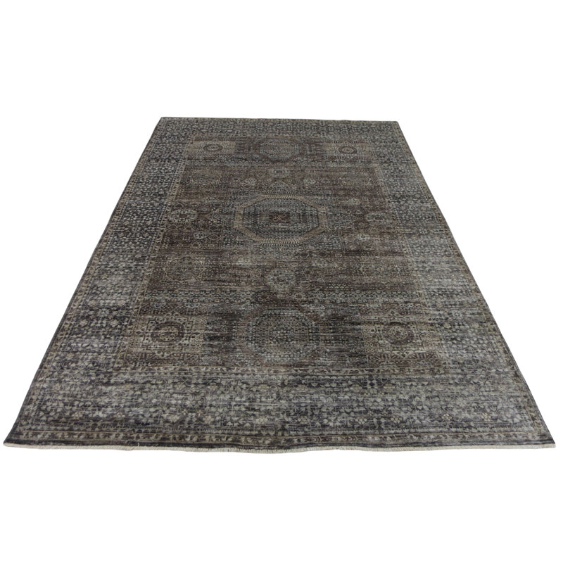 Hand Knotted Wool Area Rug in Gray, Rectangle 5'9" x 8'10"