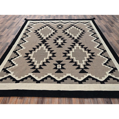 Tapis oriental tissé à la main 8 pi x 10 pi, brun kaki, tissé à la main à motif géométrique 100% laine, tissé à la main