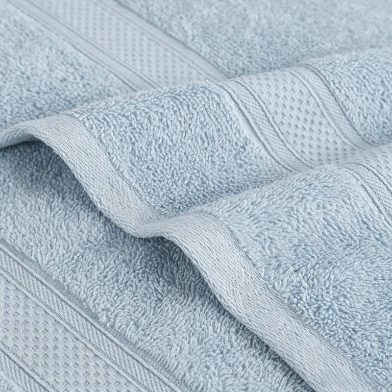 Serviette 100% coton doux absorbant avec bordure Dobby, serviette double torsadée 1 pièce, washcloth: 13"L X 13" W, Pale Blue