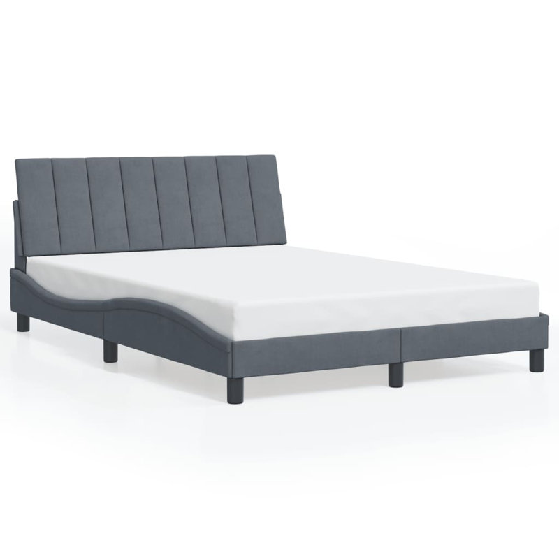 Structure de lit sans matelas Hanko velours gris foncé 53,9 "x 74,8", Full, Gris foncé