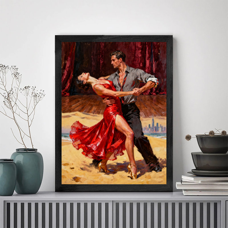Décoration rétro noire encadrée de la Saint-Valentin, hommes et femmes dansant passionnés, impressions sur toile de style rétro