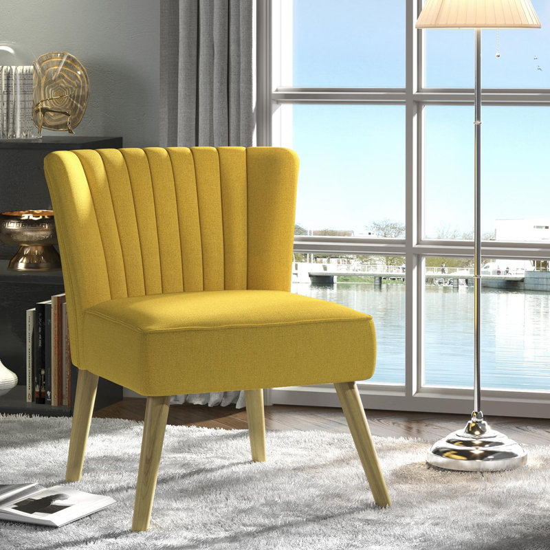 Fauteuil d'appoint en lin touffeté de 25,75 po de large Rousselle, 100 % lin jaune moutarde