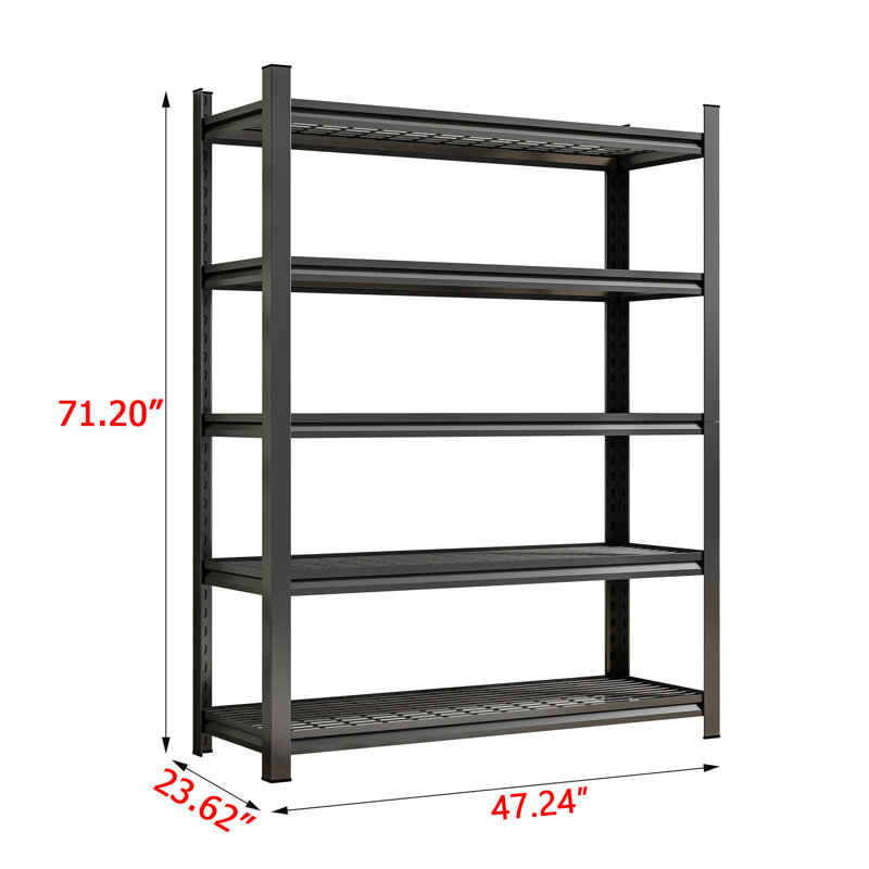 Étagère réglable en métal noire Garage Garage H 71,2 po, L 48,03 po, P 23,39 po, 2500 lb, réglable en surface rouille et propre, facile à installer avec manuel