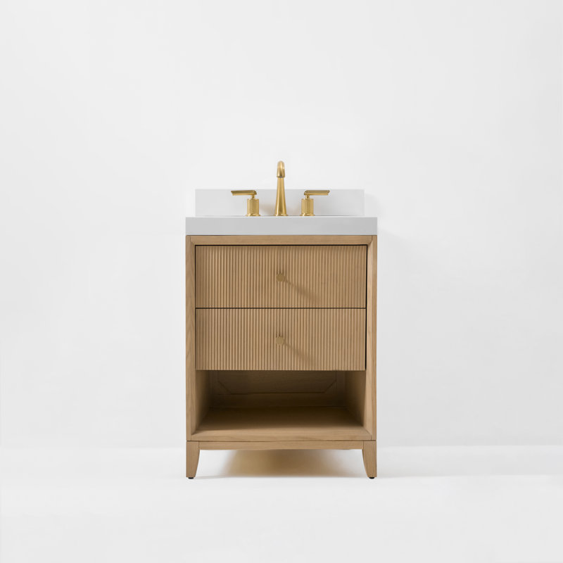 Momo 36" Freestanding Standard Single Bathroom Vanity with Top, Oak, 24"
