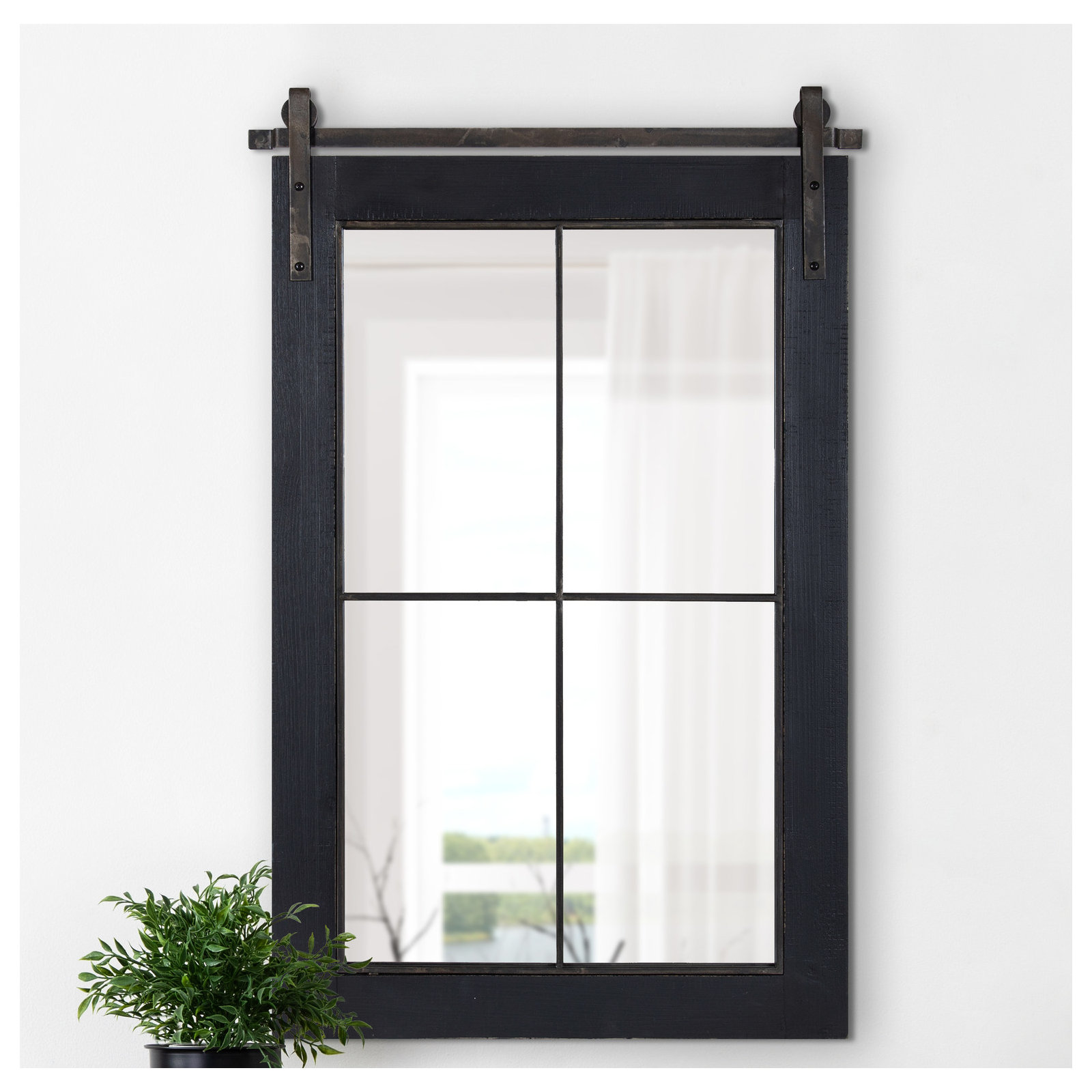 Enora Wood Rectangle Mirror, Black, 43" x 18"