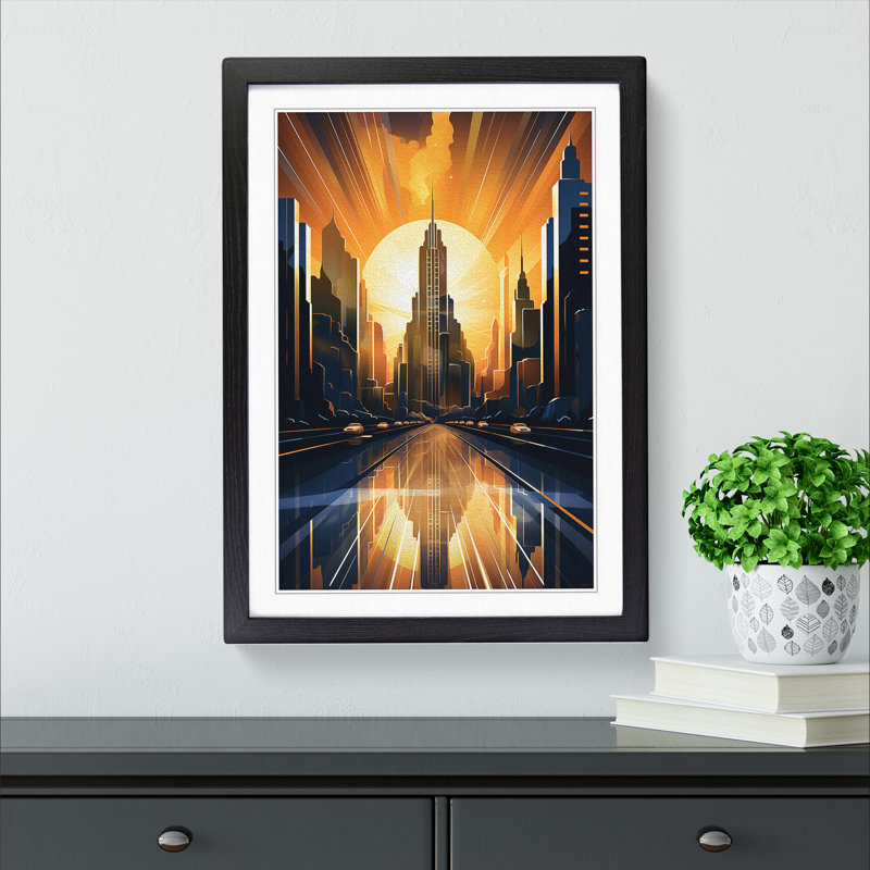 Skyline Art Deco No.2 - Framed Print, Black Framed, 46cm H x 34cm W