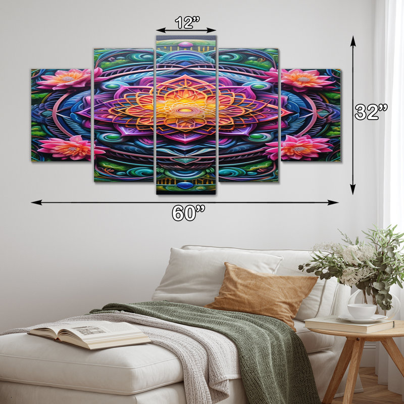 Ancienne décoration murale Mandala IV - Boho Mandala - 5 panneaux