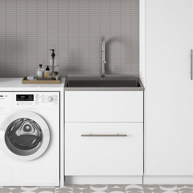 Armoire de buanderie avec robinet et évier en acier inoxydable, L 28 po