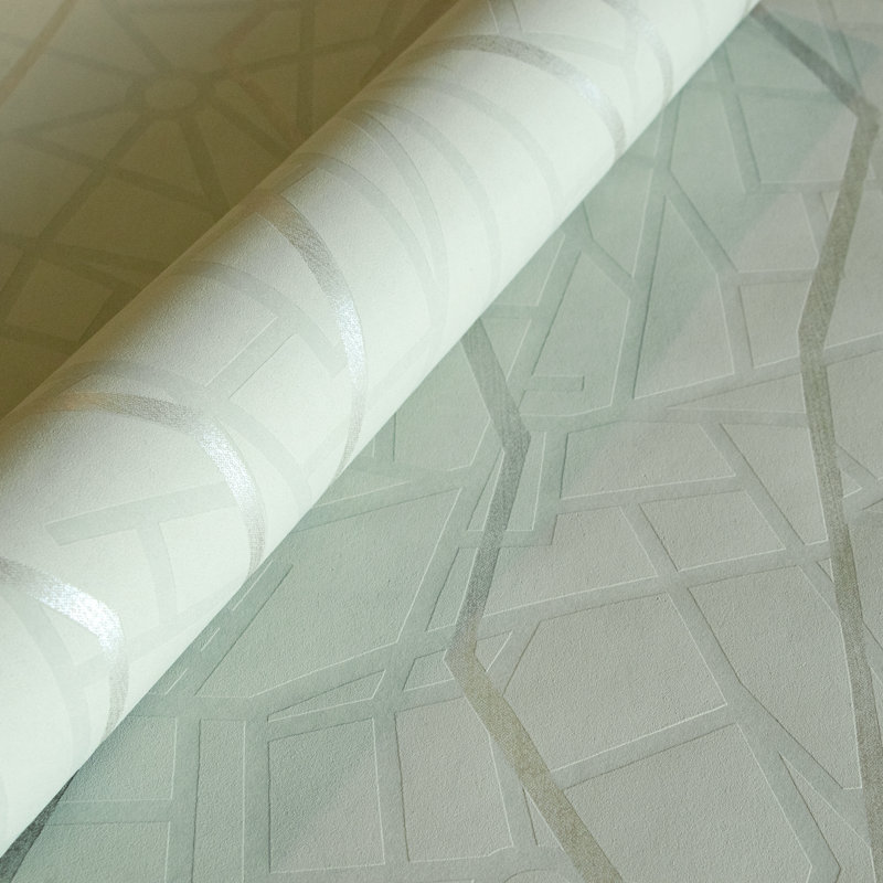 Slow Living Metallic Geometric Lines Wallpaper Roll , Wasabi Green