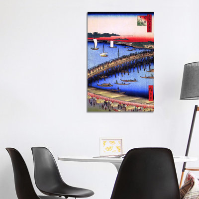 Ryogokubashi Okawabata (Ryogoku Bridge And The Great Riverbank) by Utagawa Hiroshige - Wrapped Canvas Painting