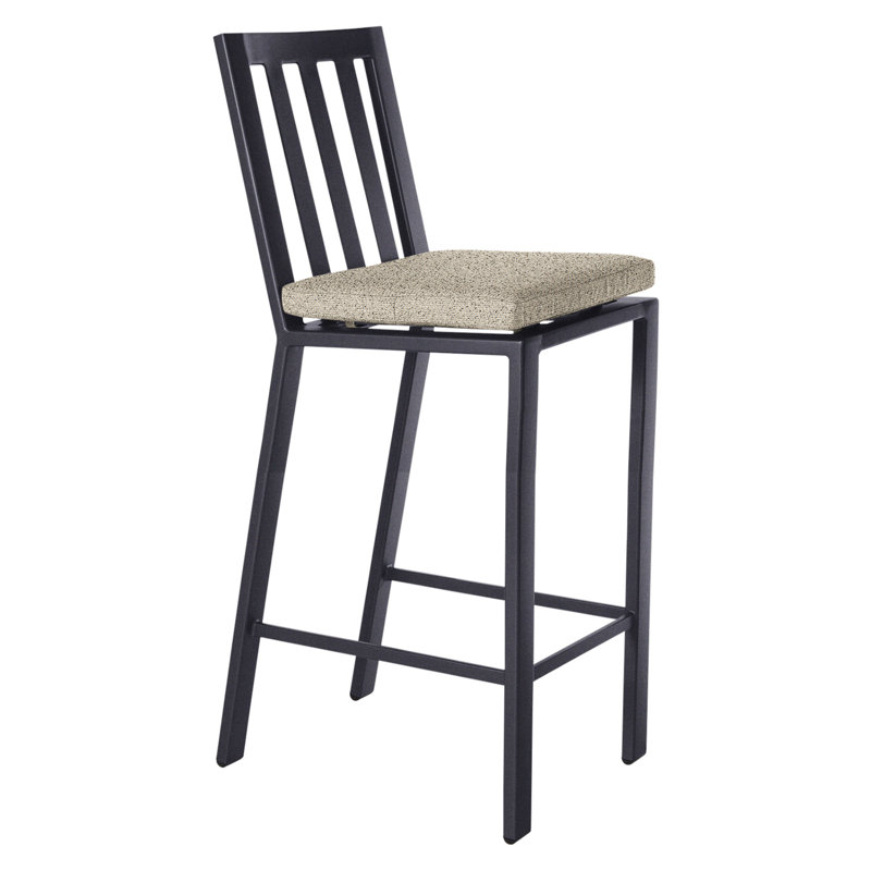 Aris Outdoor Bar Stool, Graphite, Alcazar Redwood, 31.75"