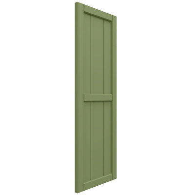 10 3/4"W x 102"H EnduraCore Composite, Two Board Framed Board-n-Batten Shutters, Moss Green (Per Pair - Hardware Not Included)