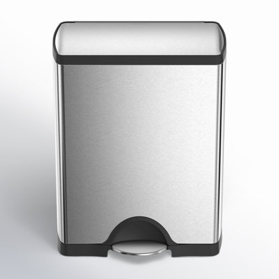 simplehuman Rectangular Dual Compartment Recycling Kitchen Step Trash Can, 46 Liter, Stainless Steel