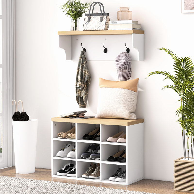 21 portemanteaux, banc à chaussures, rangement pour 9 paires, vestibule moderne, espace, présentoir, banc d'assemblage, support