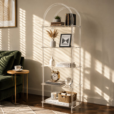  5-Tier Clear Acrylic Bookshelf, Arched Freestanding Display & Storage Shelf