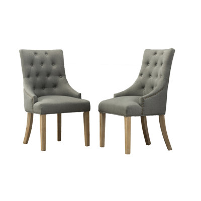 Button Tufted Solid Wood Wingback Hostess Chairs With Nail Heads Set Of 2