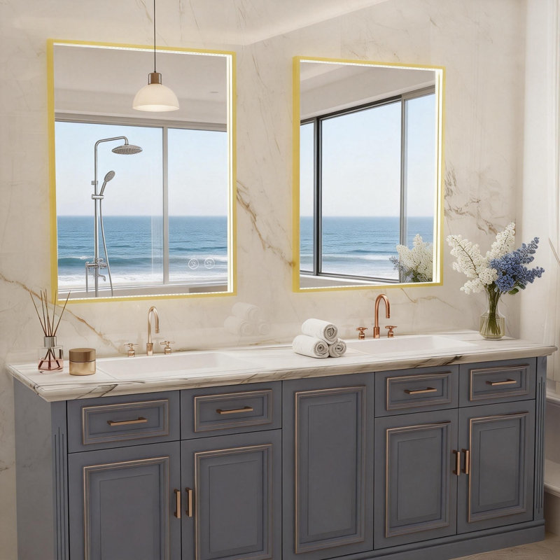 Miroir de salle de bain Frame, 32 po x 24 po, Doré