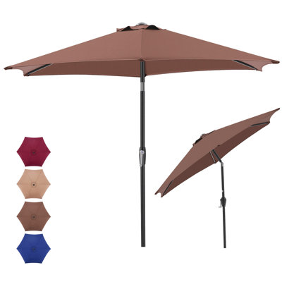 Parasol de 7,5 pi avec 6 baleines, parasol d'extérieur avec manivelle et fonction d'inclinaison à bouton-poussoir.
