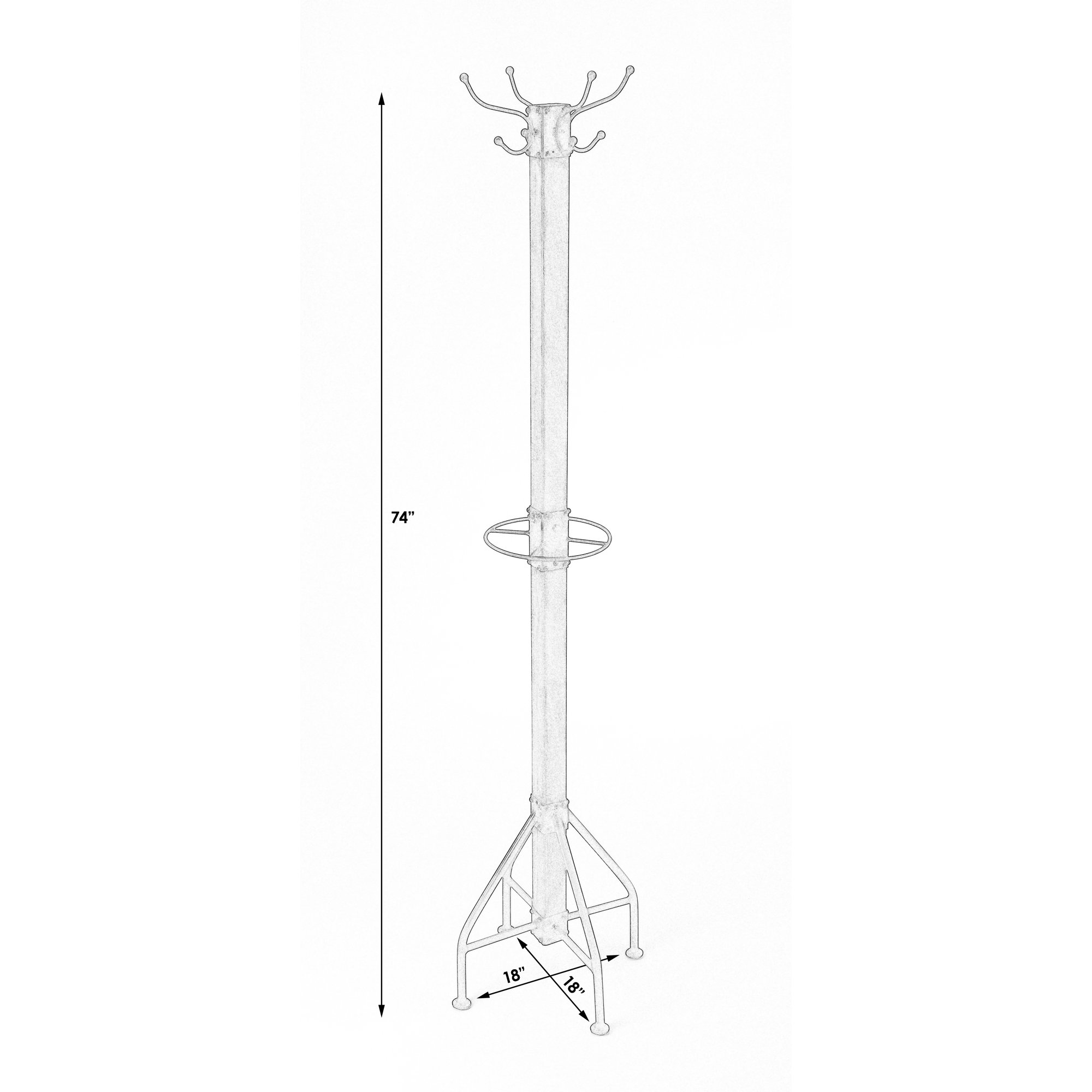 Donan 8 - Hooks Freestanding Coat Rack, Medium Brown/Gray
