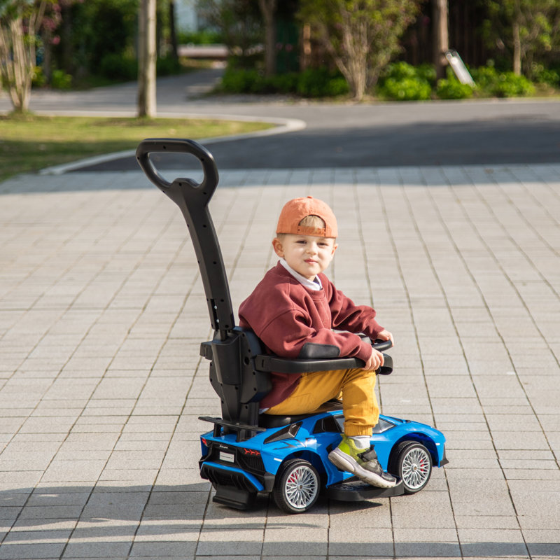 Blue Lamborghini 3-in-1 Kids Push Ride-On Toy Car