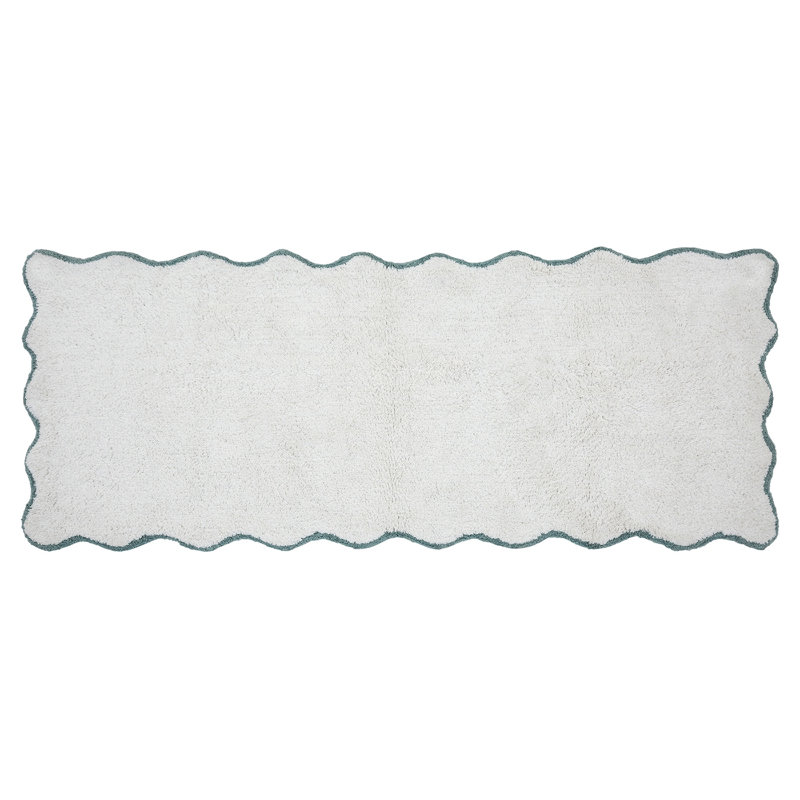 Tapis pour salle de bain en coton Ebern Designs Home Whitman, Simple - L 60 po x l 24 po, Blanc / aqua