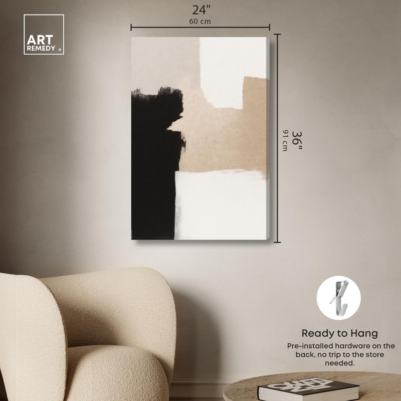 Décoration murale neutre sur toile beige et noir I , H 36 po x l 24 po, Toile tendue