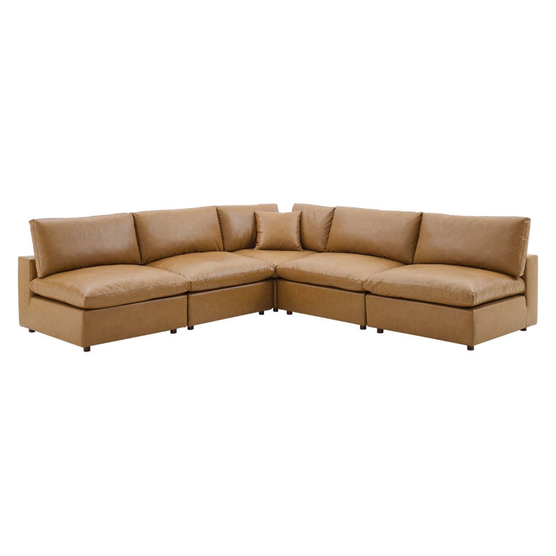 Canapé modulaire 5 pièces Modway Commix, Simili cuir brun clair
