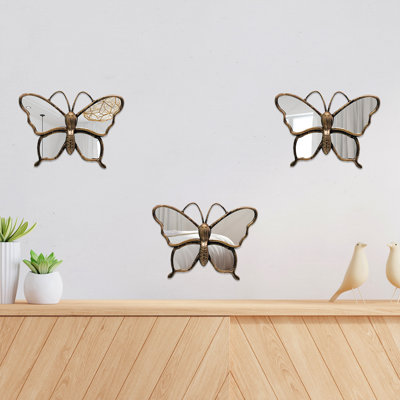 Spector Rusty Brown Gold Butterflies Mirror Set - 3 Pcs