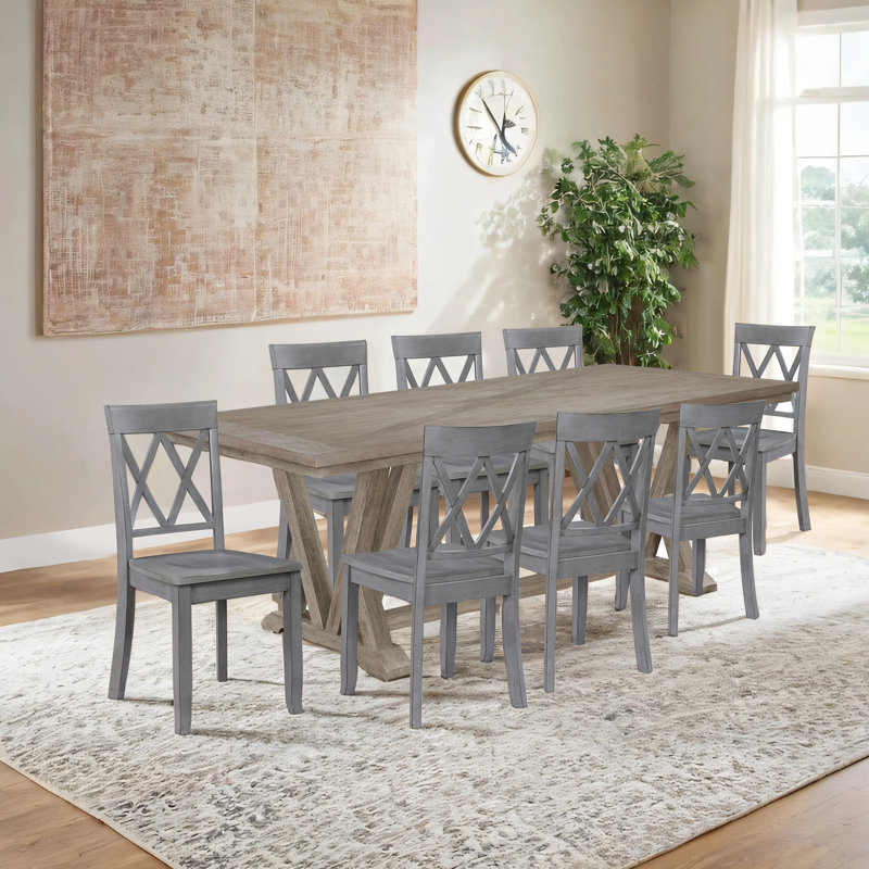 Brookner Wood Cross-Back Dining Chairs, Antique Grey, 8