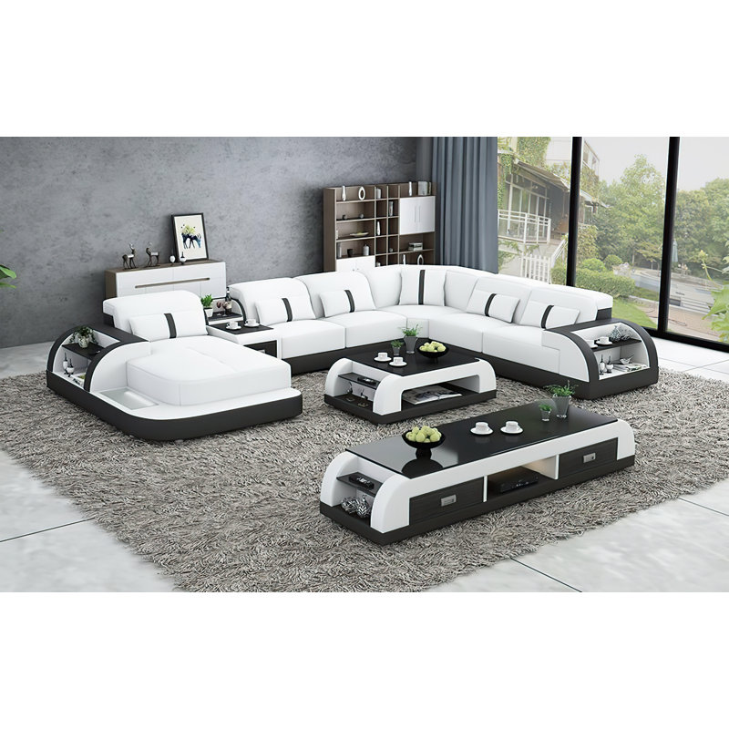 Canapé modulaire avec table basse Anto, Face à la gauche, Blanc