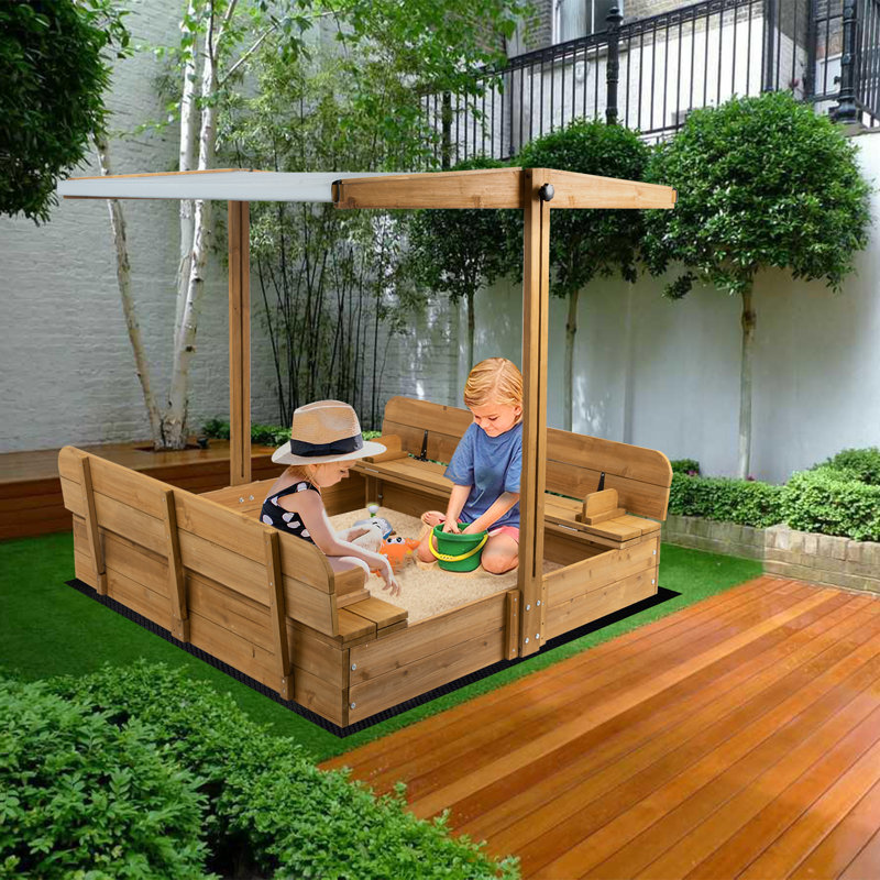 47" X 47" Solid Wood Sandbox With Cover