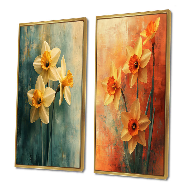 Jonquille «Radiance In Pastels Impressionist I», art mural floral, collection 2 panneaux, H 40 po x l 41 po
