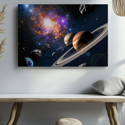 Toile, "Une scène cosmique à couper le souffle" se déploie dans la grandeur de l'espace, art mural mettant en vedette une éclatante explosion de couleurs émanant d'une toile