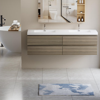 Meuble-lavabo de salle de bain avec 4 tiroirs à fermeture en douceur