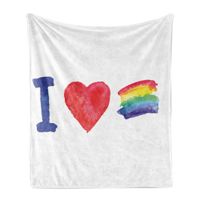 Ambesonne Rainbow Fleece Throw Blanket I Heart Pride Art Multicolor