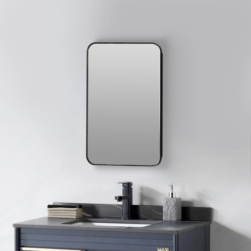 Armoire à pharmacie rectangulaire noire en aluminium avec miroir, H 32 po x l 24 po x P 4,75 po