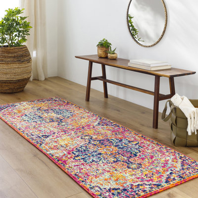 Charleston Power Loom White/Orange/Dark Blue Rug