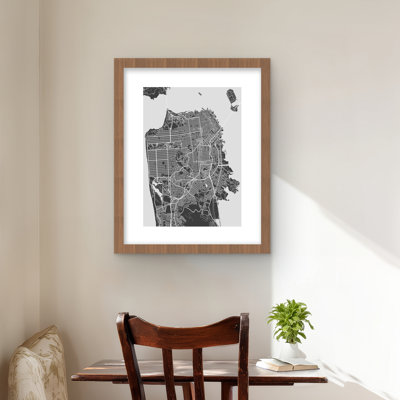 San Francisco City Plan - reproduction encadrée monochrome grise