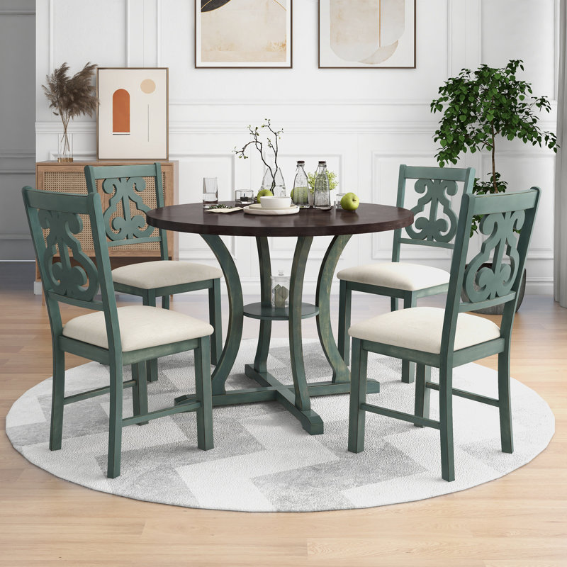 Table de salle à manger 5 pièces et 4 chaises en tissu, Marron foncé, Guignet