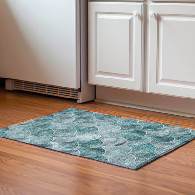 Premium Machine Washable Cerrito AMF594 Teal Rug