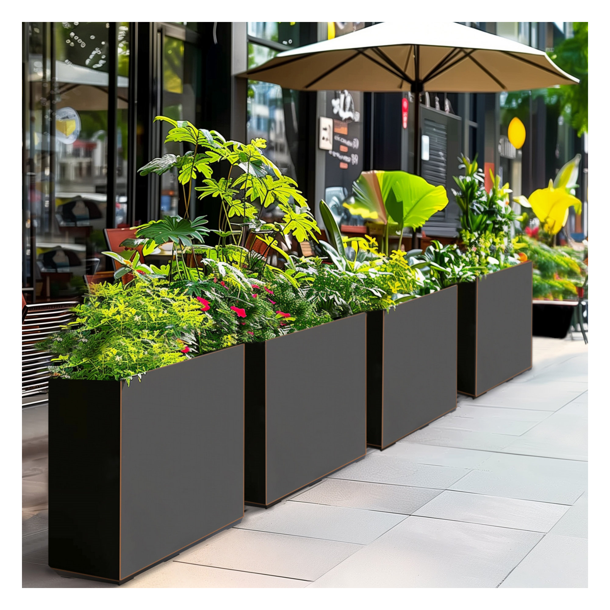 Tormund Metal Planter Box, 24.02" H x 9.84" W x 30" D, Black/Gold Edge