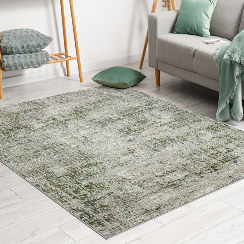 Tapis vert à motif abstrait transitionnel Livigno 1241, Rectangle 3 pi 3 po x 4 pi 11 po