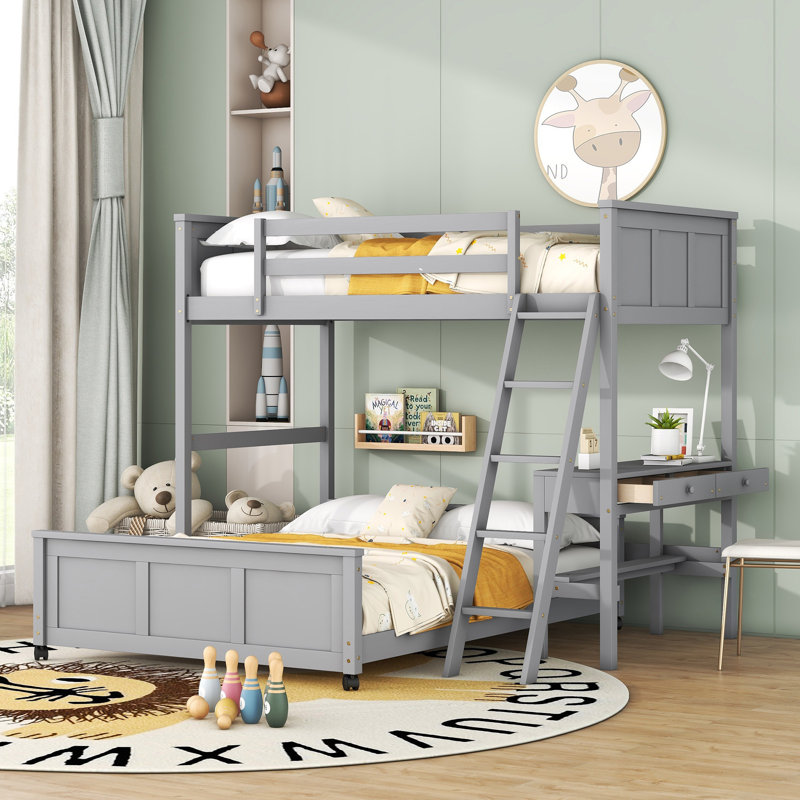 Lit superposé avec bureau, Gris, Jumeaux sur complet
